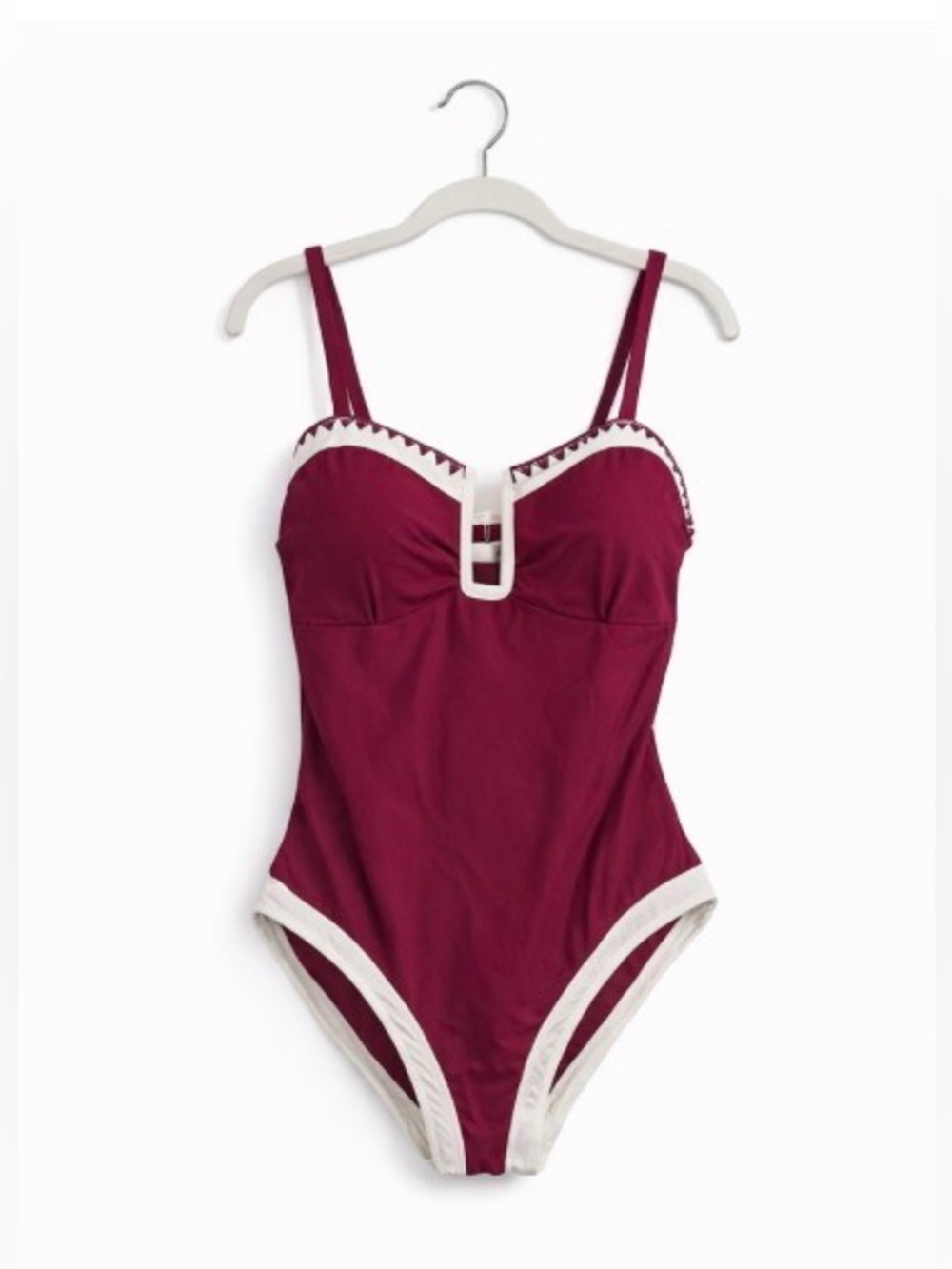 Cupshe Burgundy & Cream One Piece Swimsuit Size Large Contrast Trim